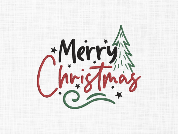 Merry Christmas Embroidery Design - 5 Sizes