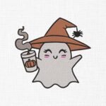 Cute Ghost with Coffee Embroidery Design - 5 Sizes