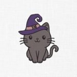 Cat in witch hat Embroidery Design - 5 Sizes