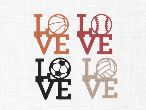 Sports Balls Love Embroidery Design - 5 Sizes