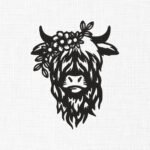 Floral Highland Cow Embroidery Design - 5 Sizes