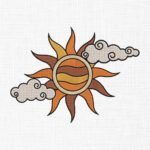 Boho Sun With Clouds Embroidery Design - 5 Sizes