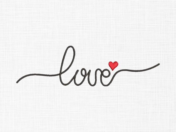 Love & Heart Text Embroidery Design - 5 Sizes
