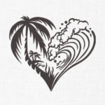 Ocean Waves With Palm Tree Embroidery Design - 5 Sizes
