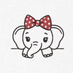 Cute Elephant Line Art Embroidery Design - 5 Sizes