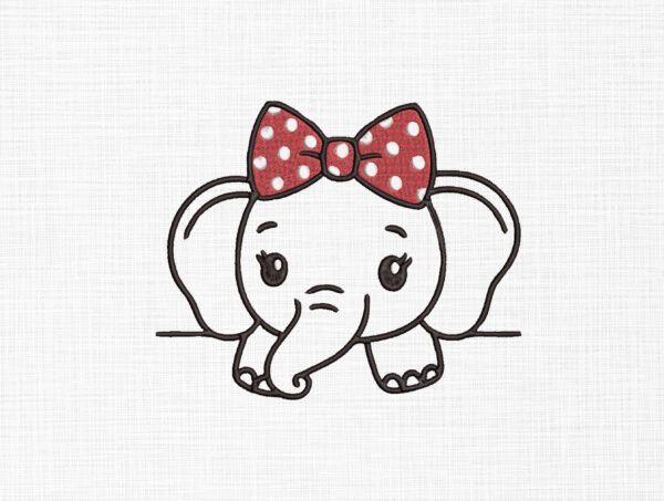 Cute Elephant Line Art Embroidery Design - 5 Sizes