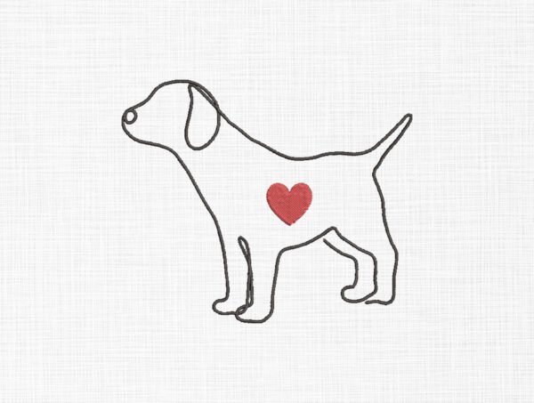 Dog With Heart Line Art Embroidery Design - 5 Sizes