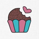 Biting Cup Cake With Heart Embroidery Design - 5 Sizes
