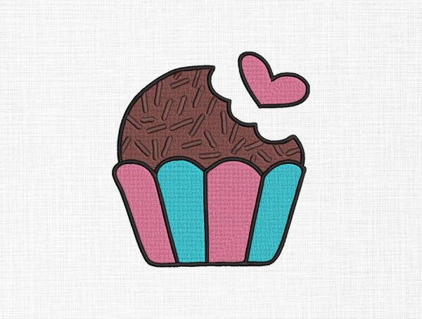 Biting Cup Cake With Heart Embroidery Design - 5 Sizes
