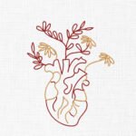 Floral Heart Line Art Embroidery Design - 5 Sizes