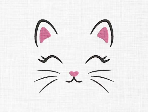 Cat Face Embroidery Design - 5 Sizes