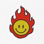 Smiley Face On Fire Embroidery Design - 5 Sizes