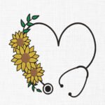Floral Stethoscope Heart Embroidery Design - 5 Sizes