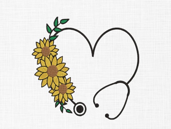 Floral Stethoscope Heart Embroidery Design - 5 Sizes