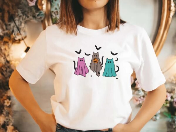 Cat Ghosts With Bats Embroidery Design - 5 Sizes - Image 2