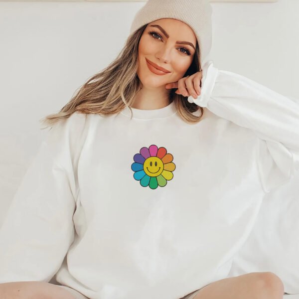 Rainbow Smiley Flower Embroidery Design - 5 Sizes - Image 2