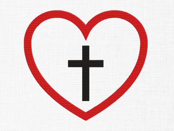 Holy Cross In Heart Embroidery Design -5 Sizes
