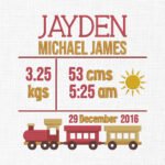 Baby Birth Announcement Train Template Embroidery Design - 5 Sizes
