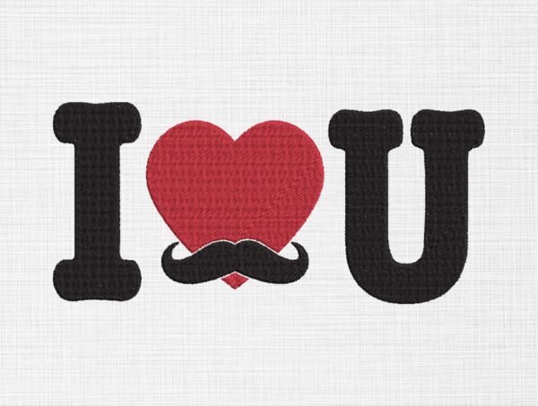 I Love Mustache Embroidery Design - 5 Sizes