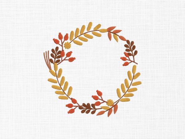 Autumn Flower Wreath Embroidery Design - 5 Sizes