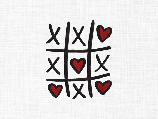 Tic Tac Toe Love Game Embroidery Design - 6 Sizes