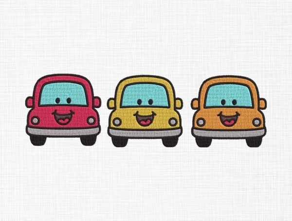 Smiley Cars Bundle Embroidery Design - 5 Sizes