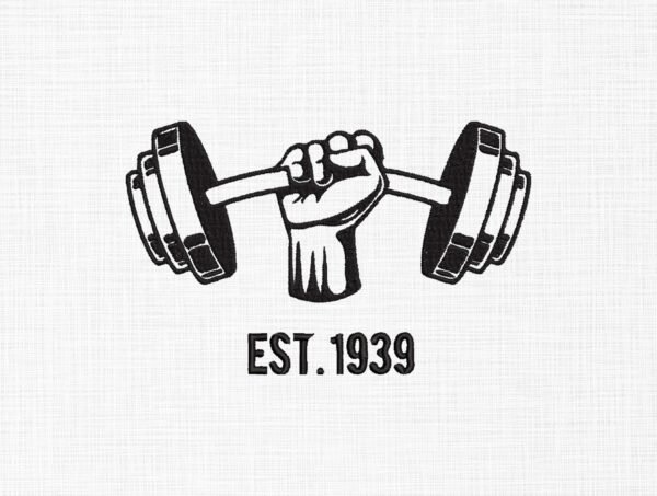 Dumbbell Holding Hand Embroidery Design - 5 Sizes