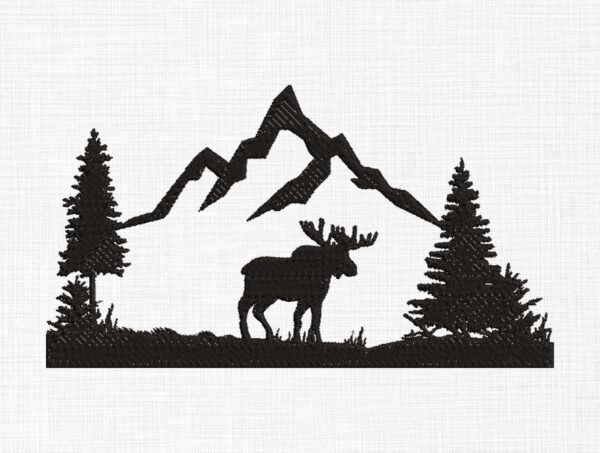 Moose in Forest Embroidery Design - 5 Sizes
