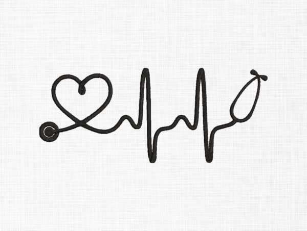 Heartbeat Stethoscope Embroidery Design - 5 Sizes