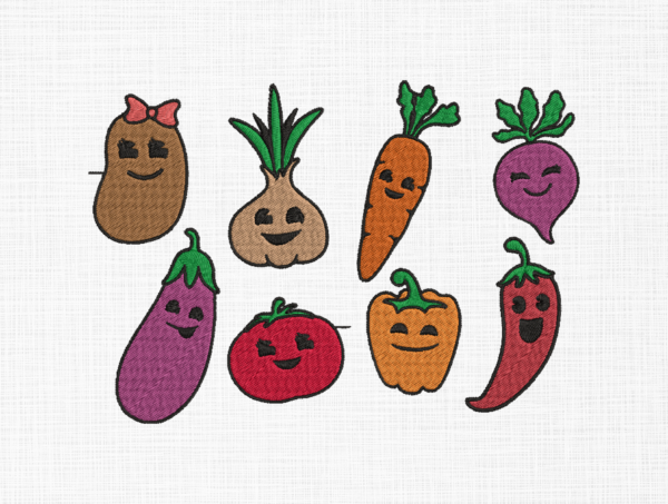 Cute Vegetables Bundle Embroidery Design - 5 Sizes