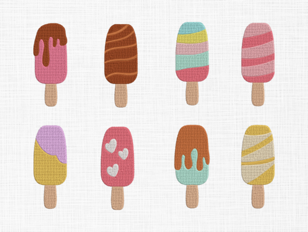 Ice Cream Sticks Embroidery Design - 5 Sizes