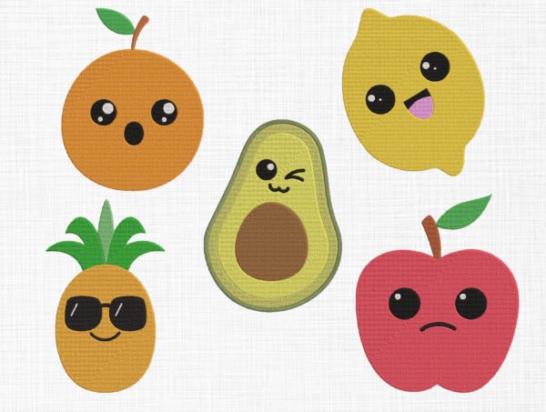Cute Fruits Embroidery Design - 5 Sizes