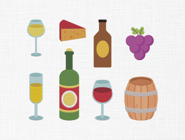 Wine set Embroidery Design - 5 Sizes