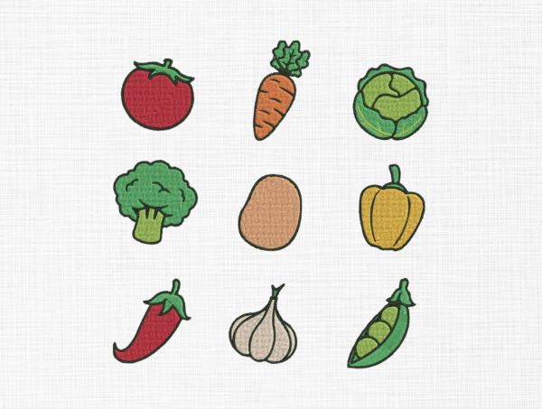 Mini Vegetables Embroidery Design - 5 Sizes