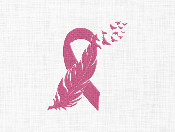 Feather Pink Ribbon Embroidery Design - 5 Sizes