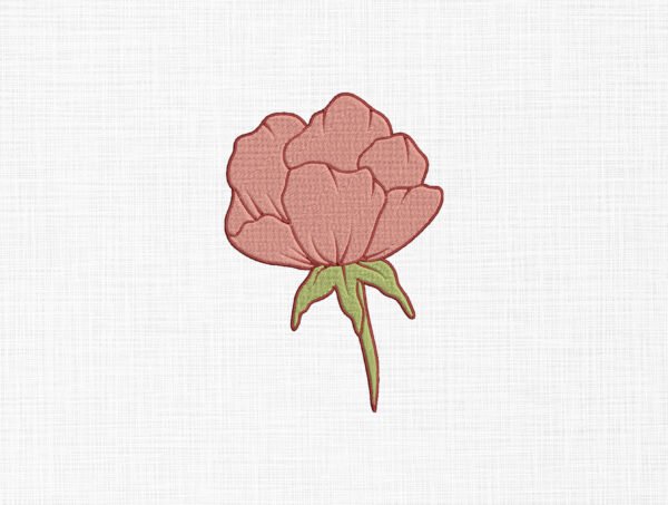 Pink Peony Flower Embroidery Design - 5 Sizes