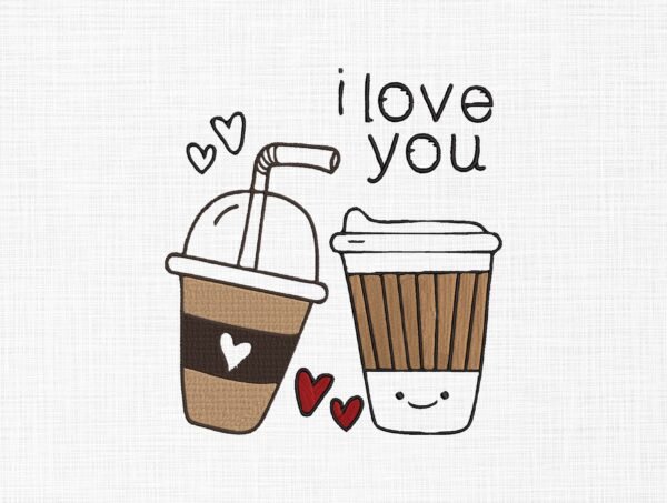 I Love You Cold Coffee Embroidery Design - 5 Sizes
