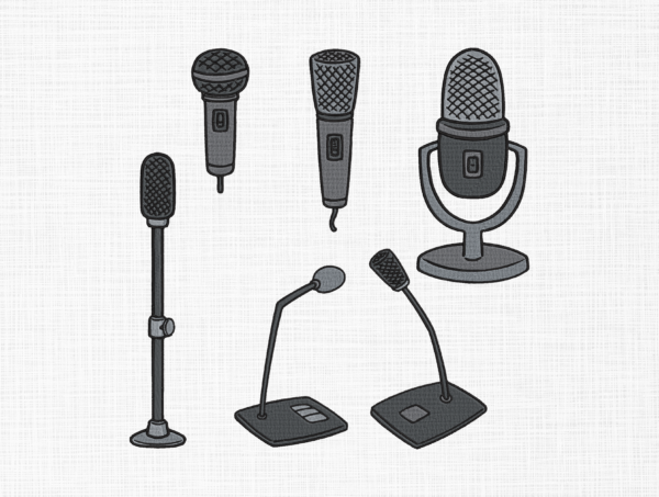 Microphone Bundle Embroidery Design - 5 Sizes