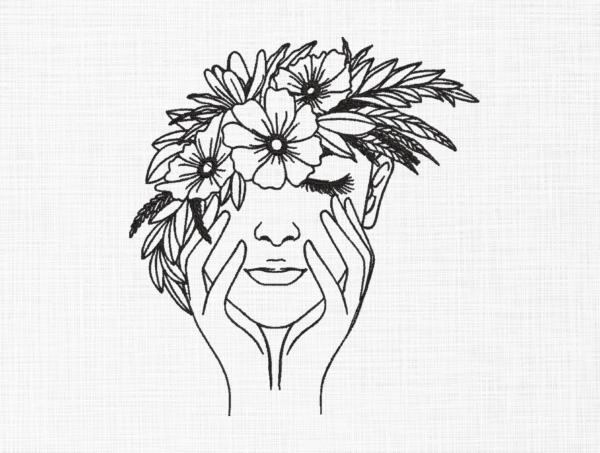 Women Floral Face Embroidery Design - 5 Sizes