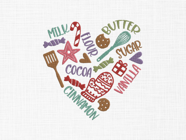 Baking Heart Embroidery Design - 5 Sizes