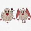 Devil Or Heart Cute Ghost Embroidery Design - 5 Sizes