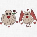 Devil Or Heart Cute Ghost Embroidery Design - 5 Sizes