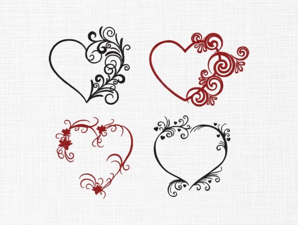 Heart Swirls Bundle Embroidery Design - 5 Sizes