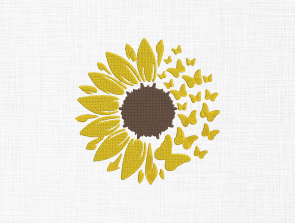 Sunflower with Butterflies Embroidery Design - 5 Sizes