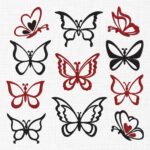Butterflies Bundle Line Art Embroidery Design - 5 Sizes