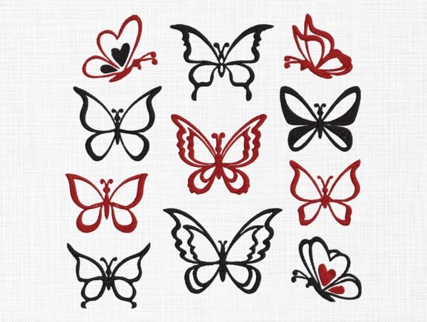 Butterflies Bundle Line Art Embroidery Design - 5 Sizes
