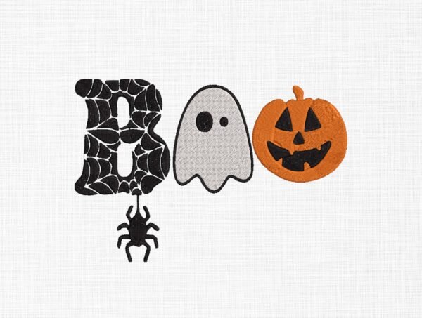 Boo With Ghost Or Pumpkin Embroidery Design - 5 Sizes