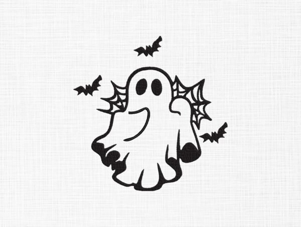 Halloween Ghost With Web Embroidery Design - 5 Sizes