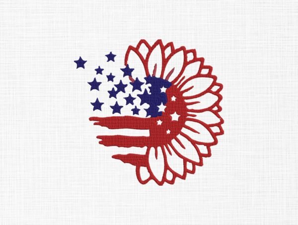 American Flag Sunflower Embroidery Design - 5 Sizes