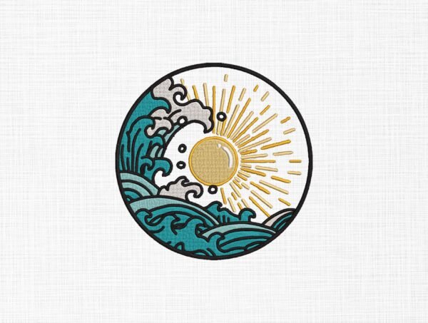Sun Risen With Ocean Waves Embroidery Design - 5 Sizes